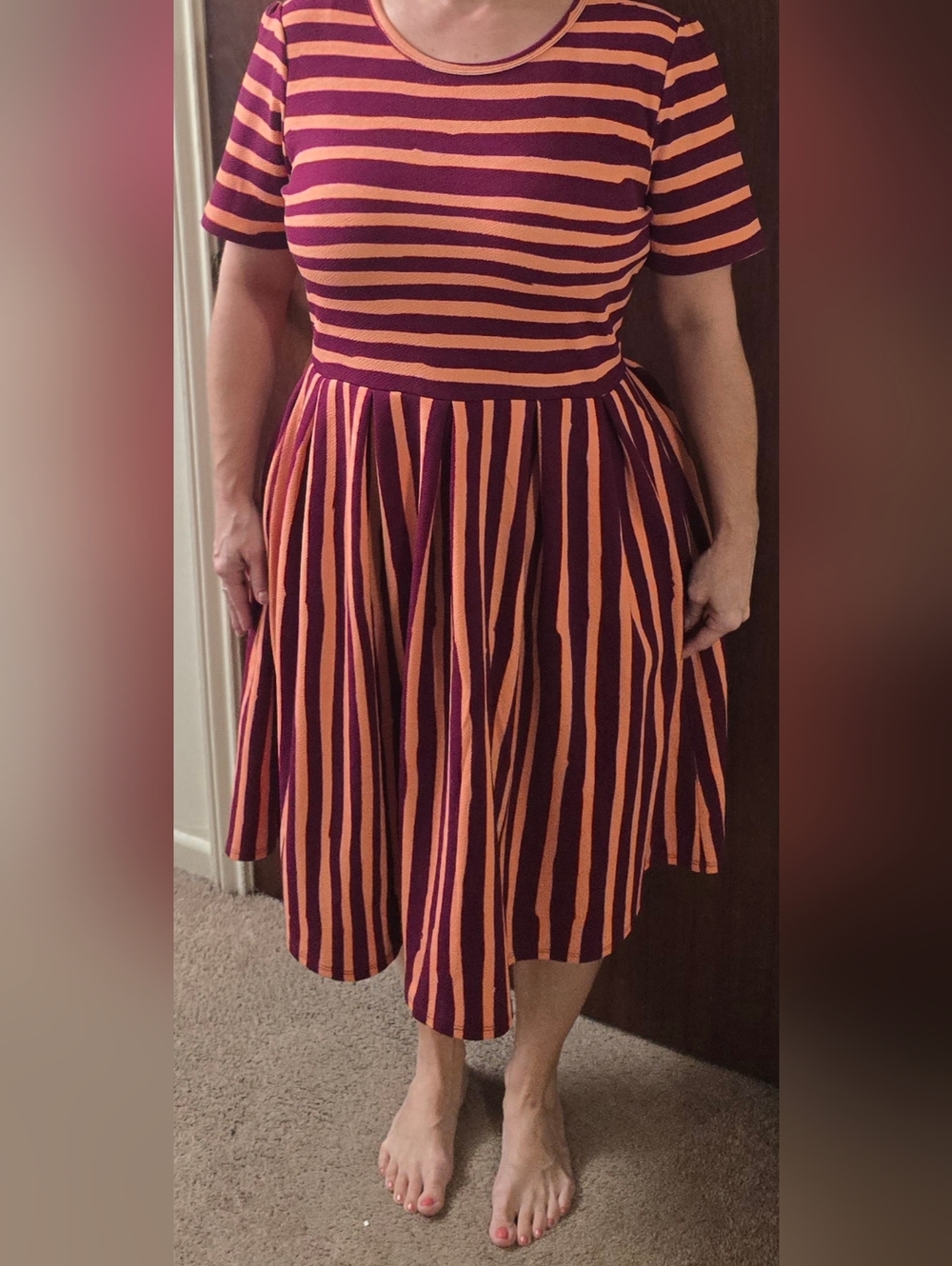 LuLaRoe Orange and Purple Striped Amelia Fit And Flare